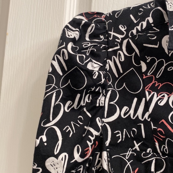 Graffiti Words Top Blouse Ciao Bella Pink Black Hearts Puffed Sleeves - Picture 3 of 9